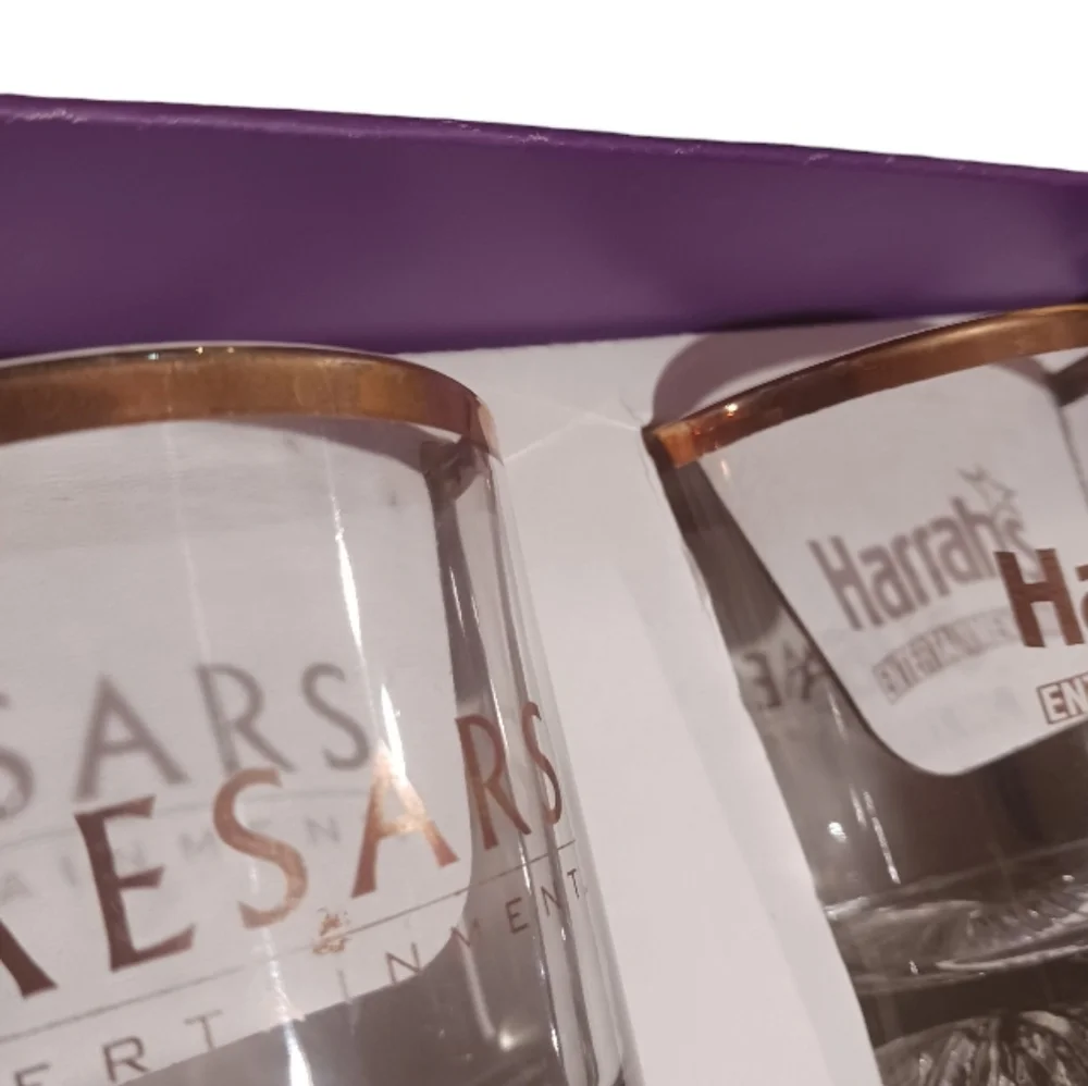 VTG Caesars Harrahs Casino Box Set Whiskey Lowball Glasses 2005